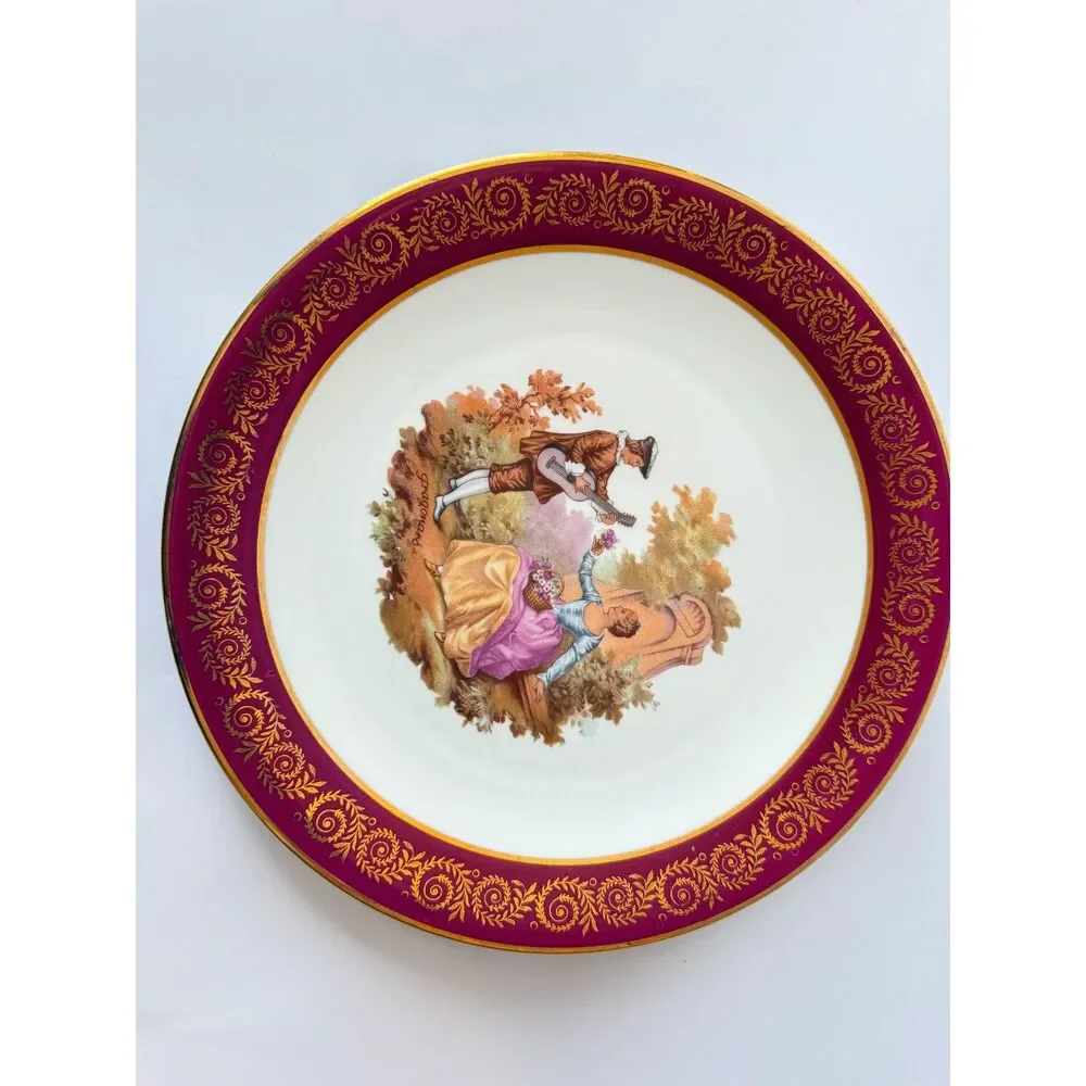 Mid-Century Limoges Porcelain Plate –‎ Romantic Fragonard Scene – Made in France